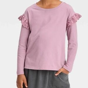 Size 8 Girls Cat & Jack Long-Sleeve Eyelet Ruffle Top - Dusty Pink